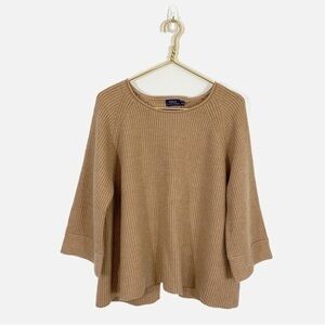 Polo Ralph Lauren Womens Medium 100% Wool Knit Open Back Sweater Camel Brown‎